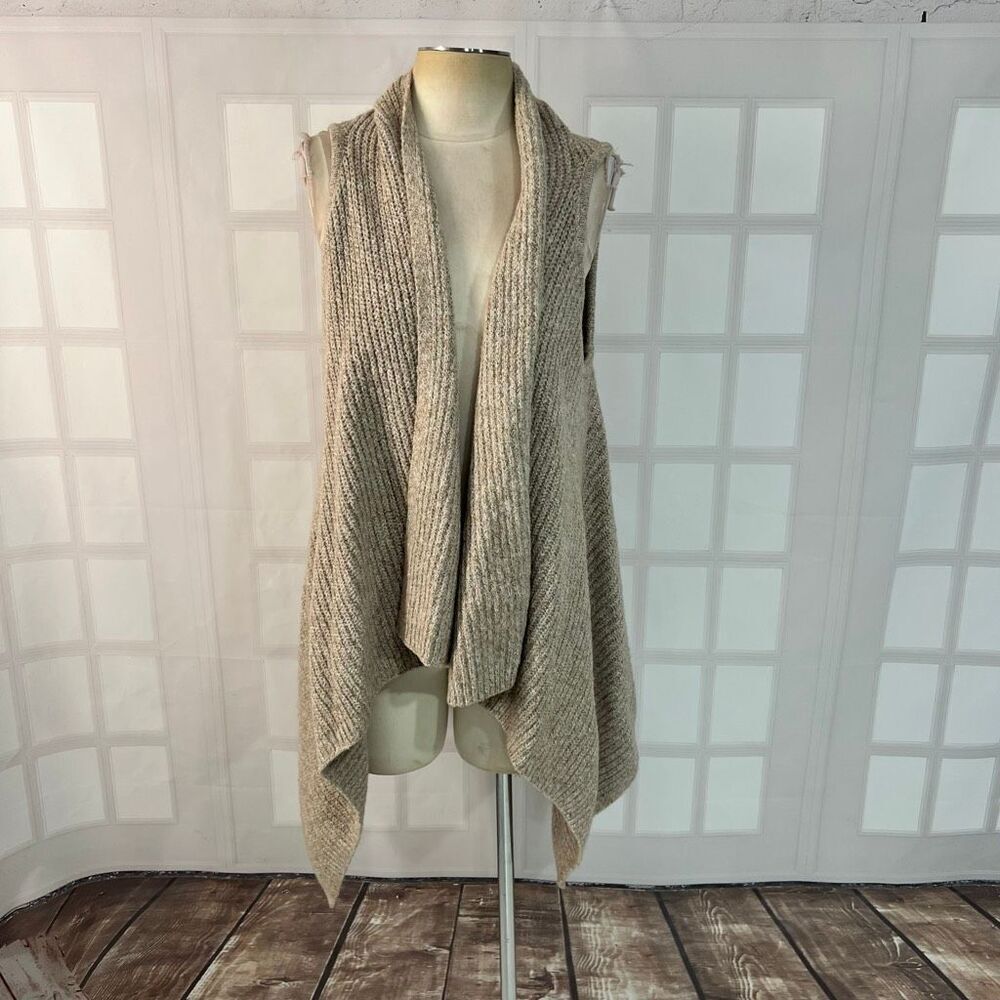 Old Navy Tan Waterfall Open Front Ribbed Sleeveless Cardigan Sweater Vest Large